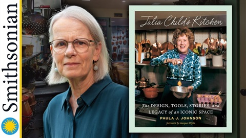 Curator Paula J. Johnson with the book Julia Child's Kitchen.