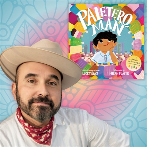 Author Lucky Diaz and his book Paletero Man.